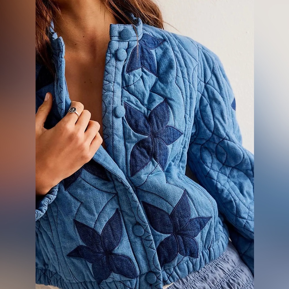 Free People | Quinn Quilted Jacket | Blue | Large